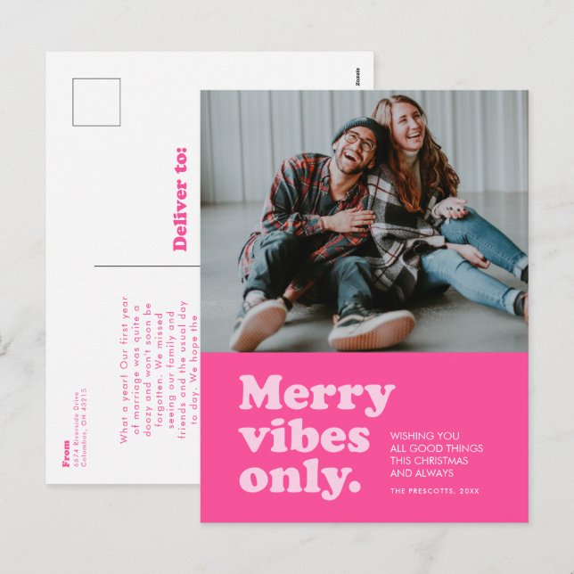 Cartes Pour Fêtes Annuelles Joyeuses vitres seulement mignonnes rose chaud pho (Devant / Derrière)