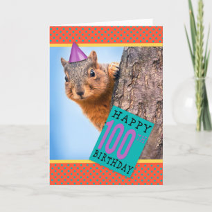 Cartes Pour Fêtes Annuelles Joyeux 100e anniversaire mignon écureuil en Casque