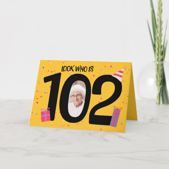 Cartes Pour Fêtes Annuelles Joyeux 102e anniversaire Big 102 cadre photo (Devant)