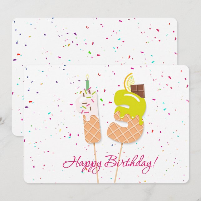 Cartes Pour Fêtes Annuelles Joyeux 13e anniversaire (Devant / Derrière)