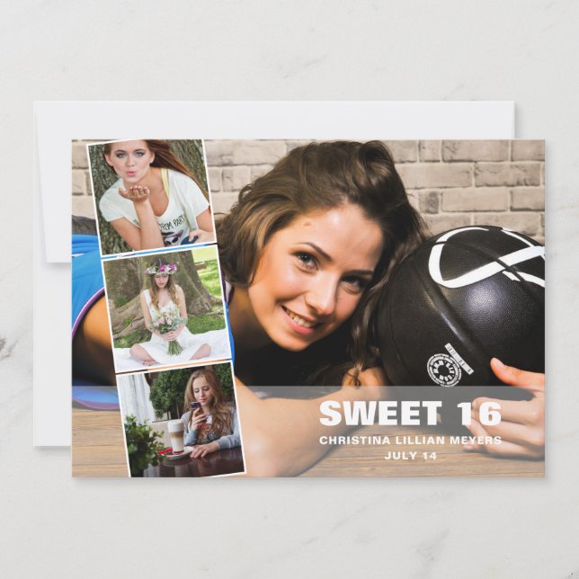 Cartes Pour Fêtes Annuelles Joyeux 16e anniversaire 4 Collage photo Anniversai (Devant)