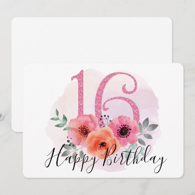 Cartes Pour Fêtes Annuelles Joyeux 16ème anniversaire (Devant / Derrière)