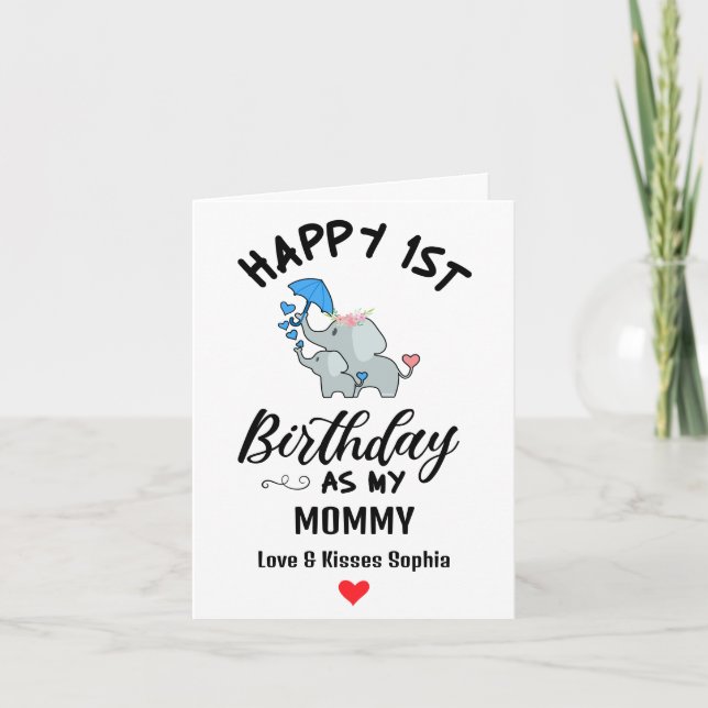 Cartes Pour Fêtes Annuelles Joyeux 1er anniversaire comme ma maman avec un élé (Devant)