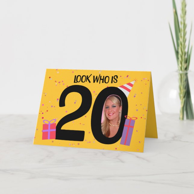 Cartes Pour Fêtes Annuelles Joyeux 20e anniversaire Big 20 cadre photo (Devant)