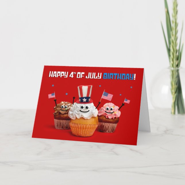 Cartes Pour Fêtes Annuelles Joyeux 4 juillet Anniversaire Cute Patriotic Cupca (Devant)