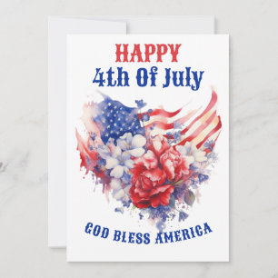 Cartes Pour Fêtes Annuelles Joyeux 4 juillet aquarelle Bleu Rouge