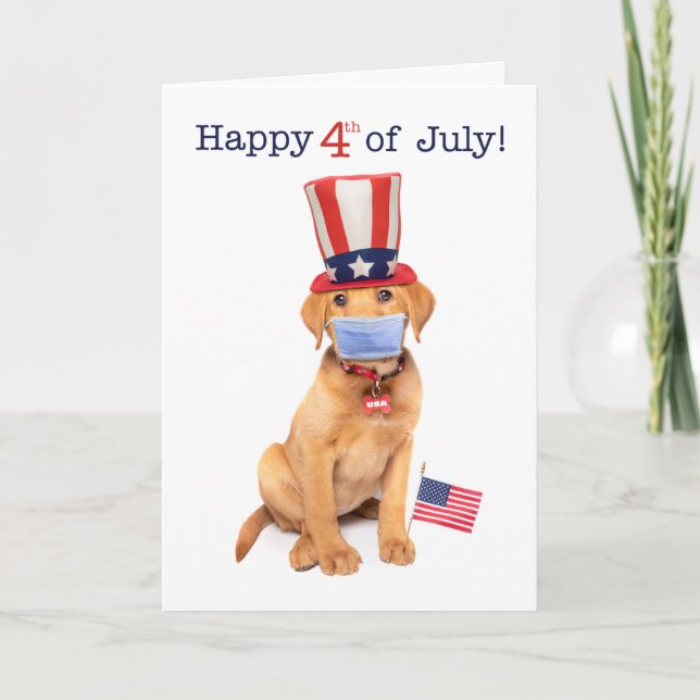 Cartes Pour Fêtes Annuelles Joyeux 4 juillet Chiot en masque facial (Devant)