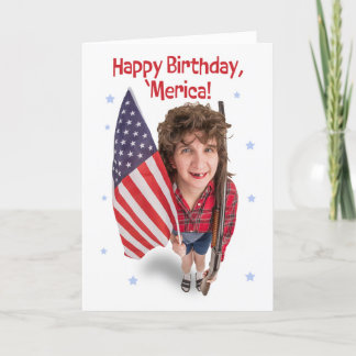 Cartes Pour Fêtes Annuelles Joyeux 4 juillet Drôle roux femme avec drapeau