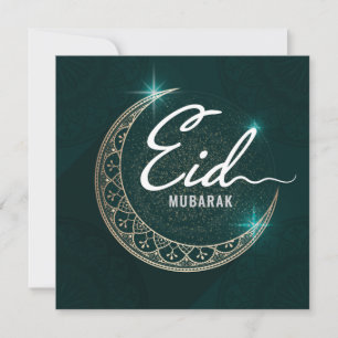 Cartes Pour Fêtes Annuelles Joyeux Aïd el-Moubarak Croissant Blanc Vert
