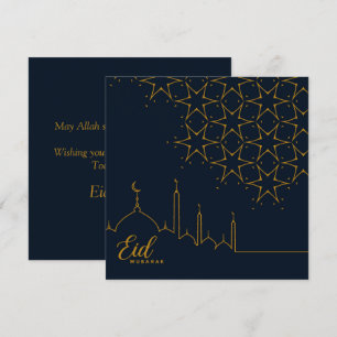 Cartes Pour Fêtes Annuelles Joyeux Aïd Moubarak Cresent Star Mosquée Gold Blue