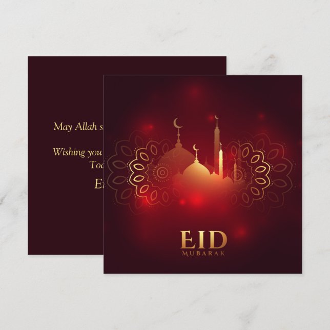 Cartes Pour Fêtes Annuelles Joyeux Aïd Moubarak Golden Crescent Mosquée Rouge (Devant / Derrière)