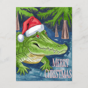 Cartes Pour Fêtes Annuelles Joyeux Alligator de Noël avec le Casquette de Père
