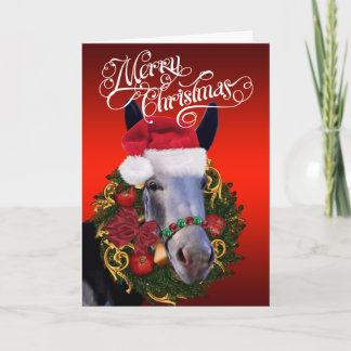 Cartes Pour Fêtes Annuelles Joyeux âne de Noël et couronne