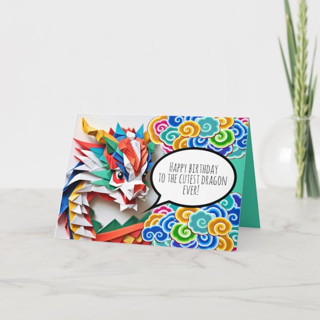 Cartes Pour Fêtes Annuelles Joyeux Anniversaire Adorable Dragon Origami Zodiaq (Devant)