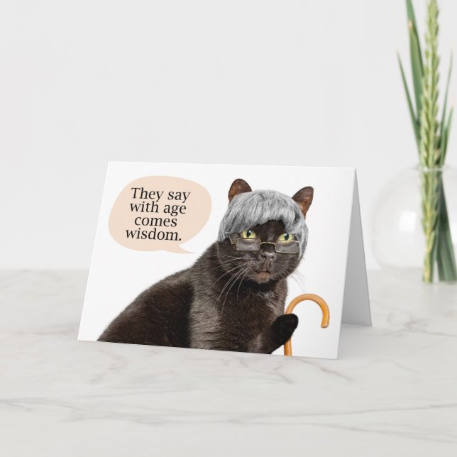 Cartes Pour Fêtes Annuelles Joyeux Anniversaire Chat en Gris Wig avec lunettes (Devant)