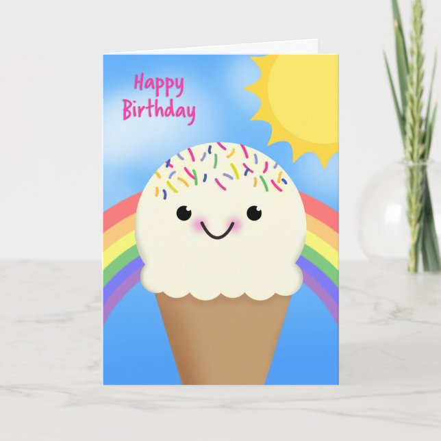 Cartes Pour Fêtes Annuelles Joyeux Anniversaire Cone de crème glacée avec arc- (Devant)