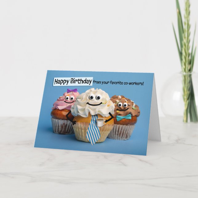 Cartes Pour Fêtes Annuelles Joyeux Anniversaire Coworker Office Cupcakes avec  (Devant)