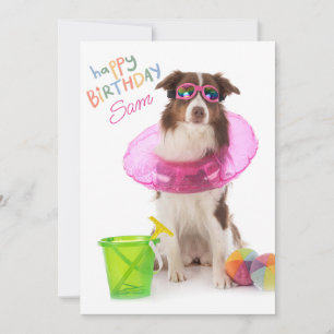 Cartes Pour Fêtes Annuelles Joyeux anniversaire Dawg Beach Pool Chien Lunettes