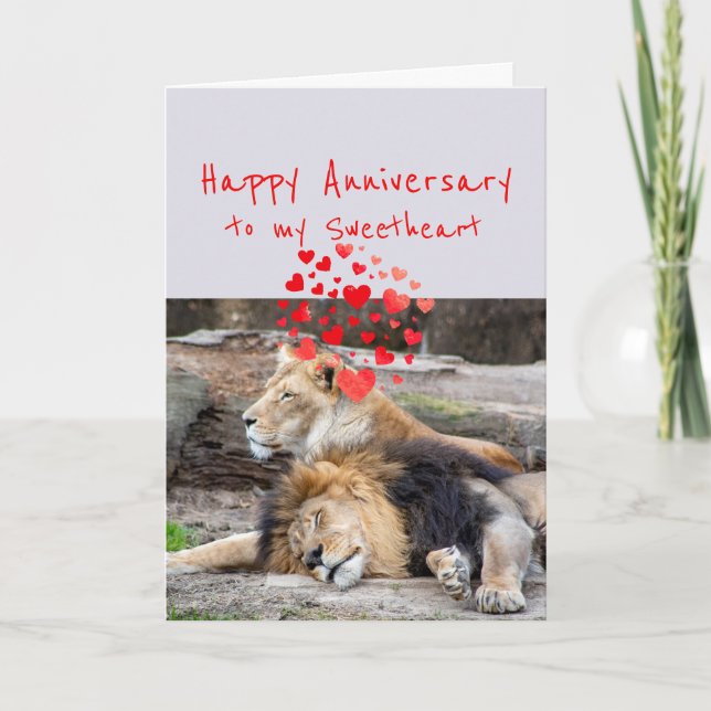 Cartes Pour Fêtes Annuelles Joyeux Anniversaire doux Lion romantique (Devant)