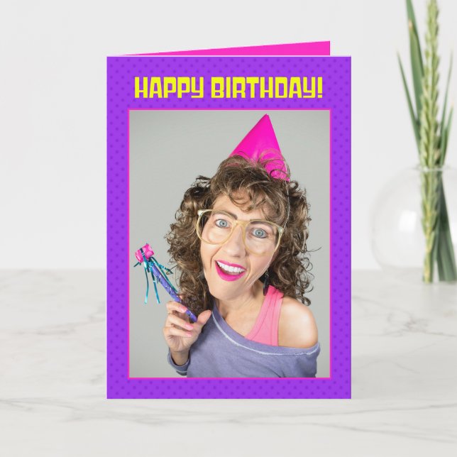 Cartes Pour Fêtes Annuelles Joyeux anniversaire Funny 80s Retro femme photo (Devant)