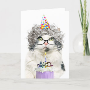 Cartes Pour Fêtes Annuelles Joyeux Anniversaire Funny Vieux Chat dans le Casqu
