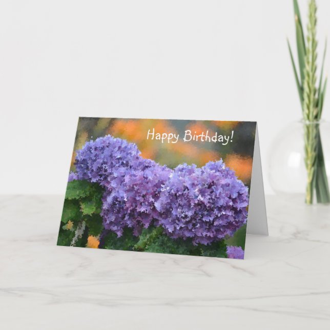 Cartes Pour Fêtes Annuelles Joyeux Anniversaire Impressionniste Purple Hydrang (Devant)