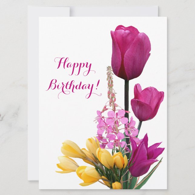 Cartes Pour Fêtes Annuelles Joyeux anniversaire jolie tulipes roses crocus flo (Devant)