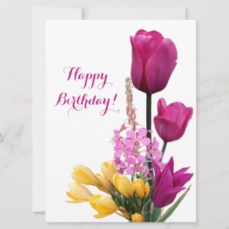 Cartes Pour Fêtes Annuelles Joyeux anniversaire jolie tulipes roses crocus flo