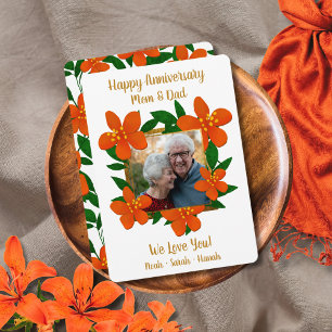 Cartes Pour Fêtes Annuelles Joyeux Anniversaire Maman et Papa Orange Rouge Flo