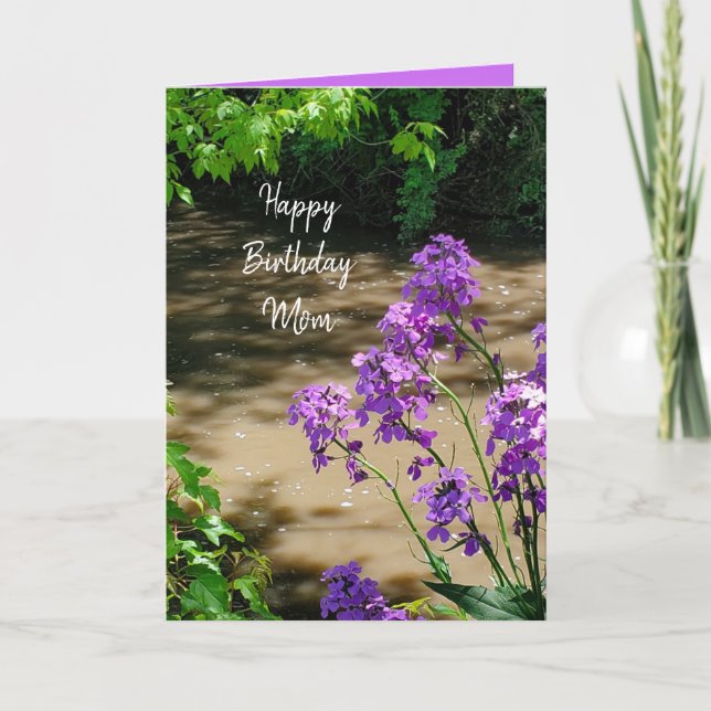 Cartes Pour Fêtes Annuelles Joyeux Anniversaire Maman Fleurs pourpres et flux (Devant)