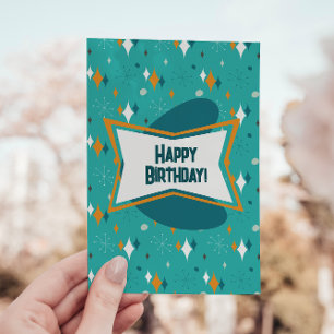 Cartes Pour Fêtes Annuelles Joyeux anniversaire, MCM Starburst atomique Turquo