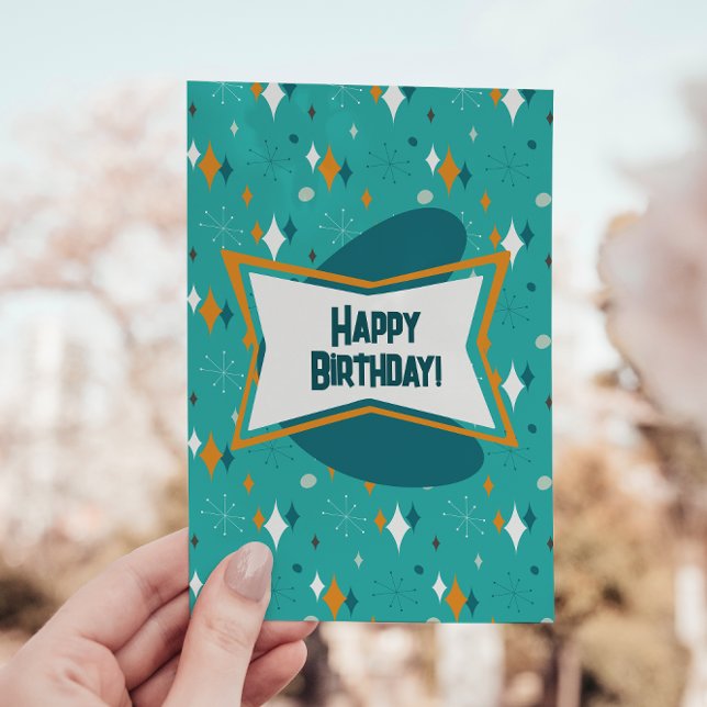 Cartes Pour Fêtes Annuelles Joyeux anniversaire, MCM Starburst atomique Turquo (Créateur téléchargé)