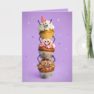 Cartes Pour Fêtes Annuelles Joyeux anniversaire mignonne Happy Stack of Cupcak