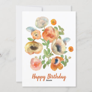 Cartes Pour Fêtes Annuelles Joyeux Anniversaire Orange Fleurs de Printemps