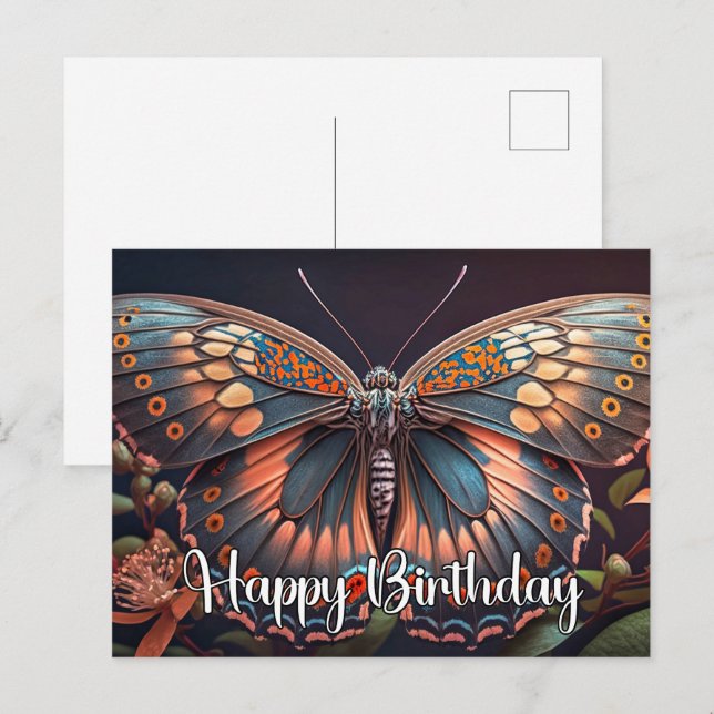Cartes Pour Fêtes Annuelles Joyeux Anniversaire Rustique Beau Papillon Art (Devant / Derrière)