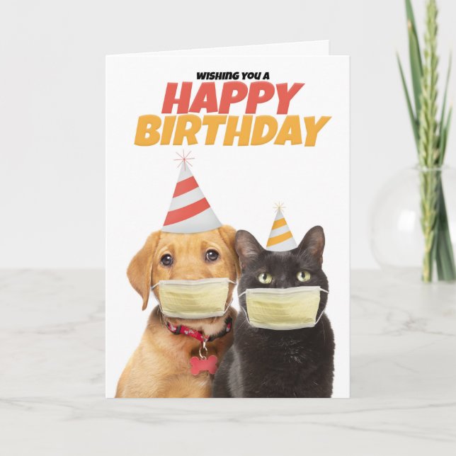 Cartes Pour Fêtes Annuelles Joyeux anniversaire Social DIstancing Chat et Humo (Devant)