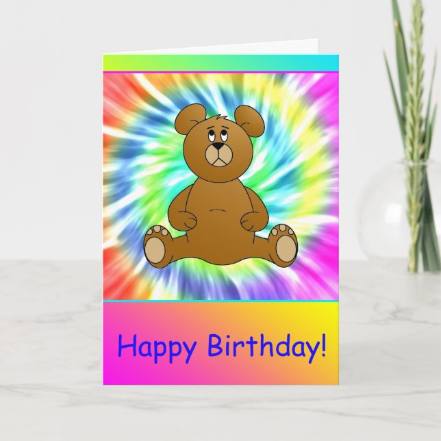 Cartes Pour Fêtes Annuelles Joyeux Anniversaire Teddy Bear Tie Dye Card (Devant)