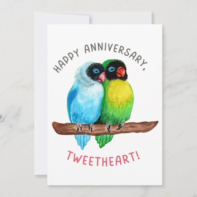 Cartes Pour Fêtes Annuelles Joyeux Anniversaire, Tweetheart ! Lovebird Couple (Devant)