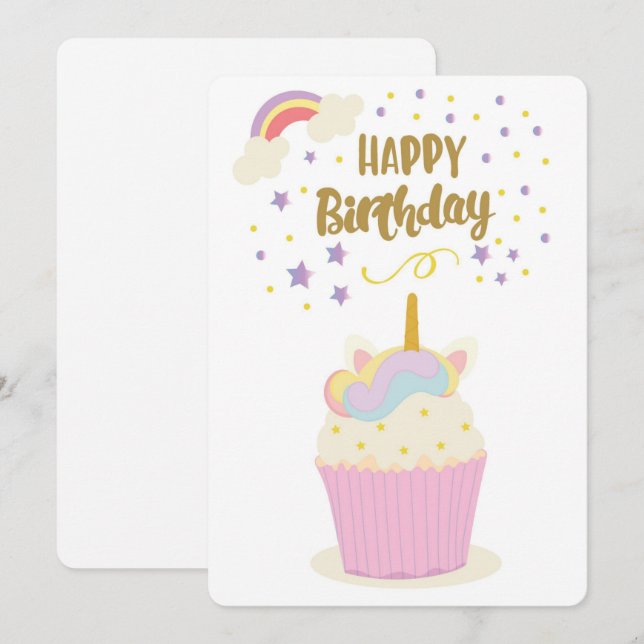 Cartes Pour Fêtes Annuelles Joyeux anniversaire Unicorn Cupcake (Devant / Derrière)