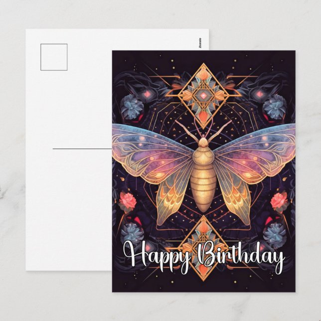 Cartes Pour Fêtes Annuelles Joyeux Anniversaire Vibrant Papillon Design (Devant / Derrière)