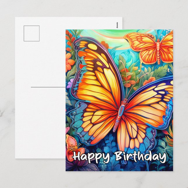 Cartes Pour Fêtes Annuelles Joyeux anniversaire Whimsical Butterfly Design (Devant / Derrière)