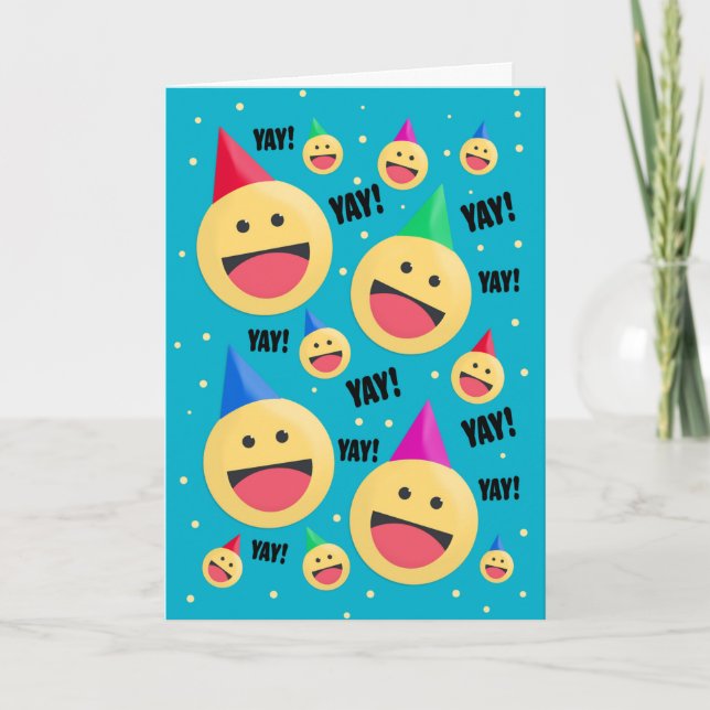 Cartes Pour Fêtes Annuelles Joyeux anniversaire-YAY pour tous Emoji heureux (Devant)