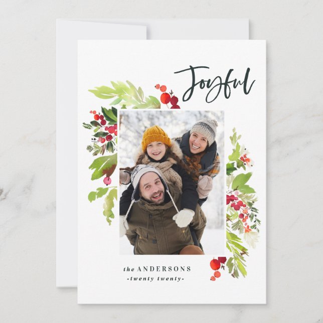 Cartes Pour Fêtes Annuelles Joyeux aquarelle fleurie et feuillage Noël (Devant)