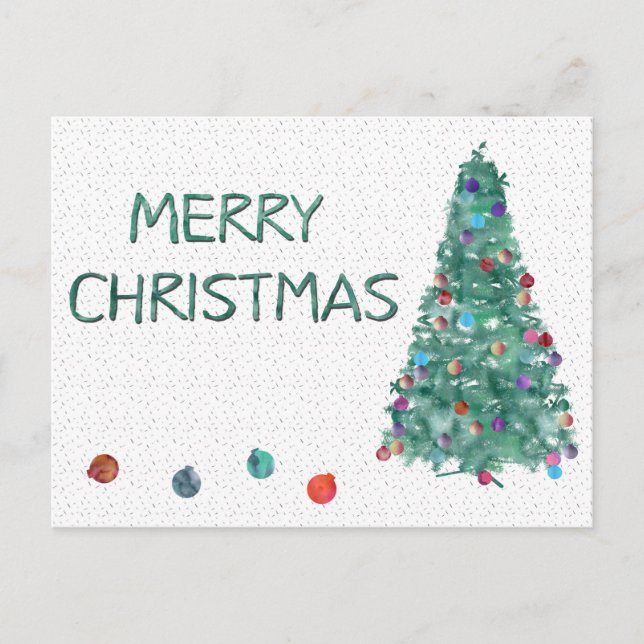 Cartes Pour Fêtes Annuelles Joyeux arbre d'aquarelle de Noël (Devant)