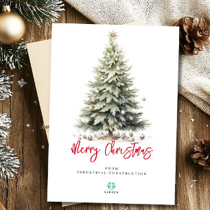 Cartes Pour Fêtes Annuelles Joyeux arbre d'aquarelle de Noël avec logo de la s