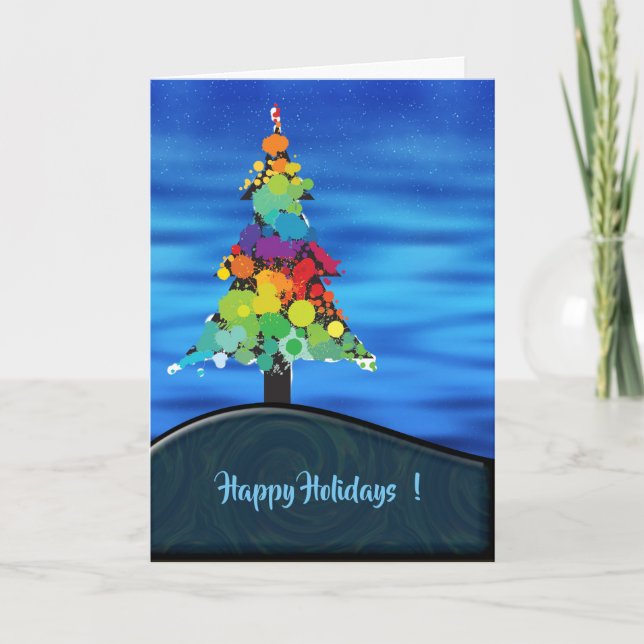Cartes Pour Fêtes Annuelles Joyeux arbre de Noël de peinture Abstraite (Devant)