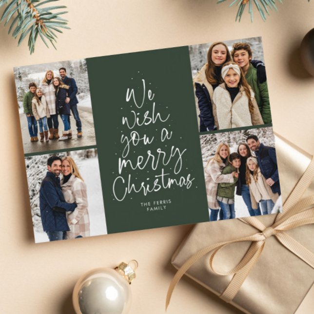 Cartes Pour Fêtes Annuelles Joyeux arbre de Noël fun quatre photo vert (Créateur téléchargé)