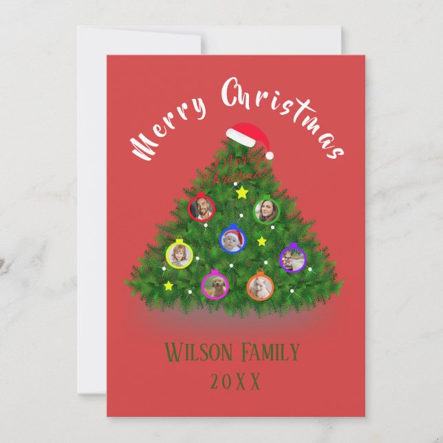 Cartes Pour Fêtes Annuelles Joyeux arbre de Noël Photo famille (Devant)