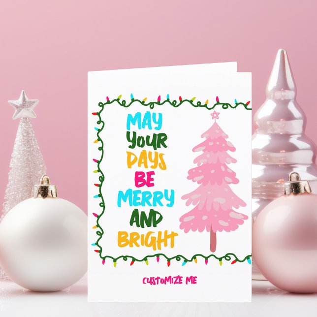 Cartes Pour Fêtes Annuelles Joyeux arbre de Noël rose clair mignon personnalis (Créateur téléchargé)