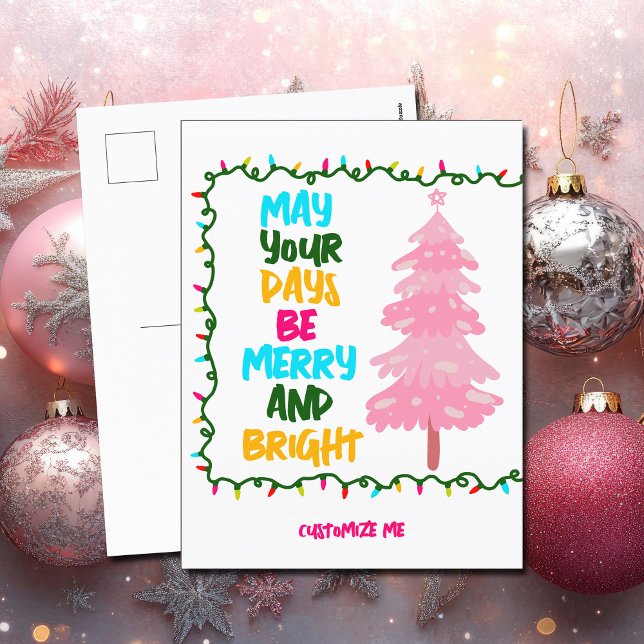 Cartes Pour Fêtes Annuelles Joyeux arbre de Noël rose clair mignon personnalis (Créateur téléchargé)